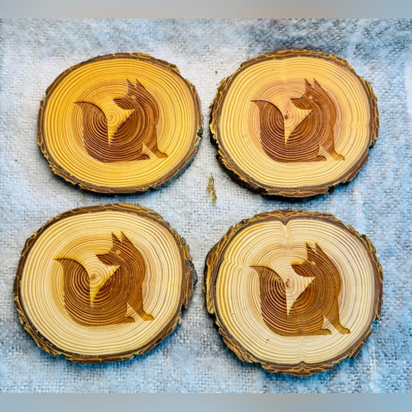 Other - Cedar Wood Fox Coasters Set of 4 NWOT